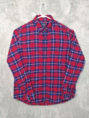 J Crew Shirt Mens Large Red Blue Plaid Flannel Long Sleeve Button Up Cotton